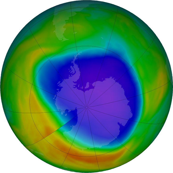 Antarctic ozone map for 31 October 2018